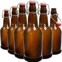 Swing Top Glass Bottles, 6 Pack Flip Top Beer Bottles with Airtight Lids,16 Oz Amber Glass Bottle with Lids, Kombucha Bottles, Beer Bottles for Home Brewing and Wine, Mead, Fermentation