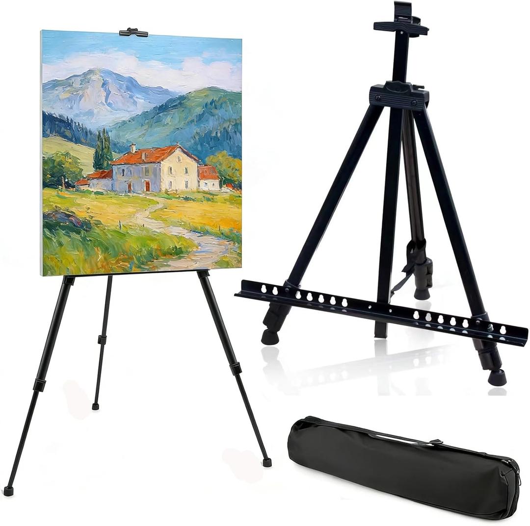 Art Easel Stand for Painting and Sign, 17 to 66 Inch Adjustable Aluminum Tripod Easels for Display, Portable Canvas and Poster Stand with Carry Bag for Beginners, Artists, Table Top/Floor Displaying