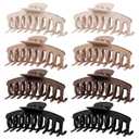 TOCESS Hair Claw Clips for Women - 8PK Large Neutral Matte Jumbo Hair Clips for Thick, Thin, Long, Short, Curly Hair Girls, Big Jaw Clip Set for Daily Use (Rounded B.Black, Brown, Beige, Khaki)
