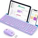 seenda Bluetooth Keyboard and Mouse for iPad, Multi-Device Bluetooth + 2.4G Wireless Keyboard Mouse with Tablet Holder for MacBook/Windows Computer, iOS/Andriod Tablet Phone, Blue & Purple