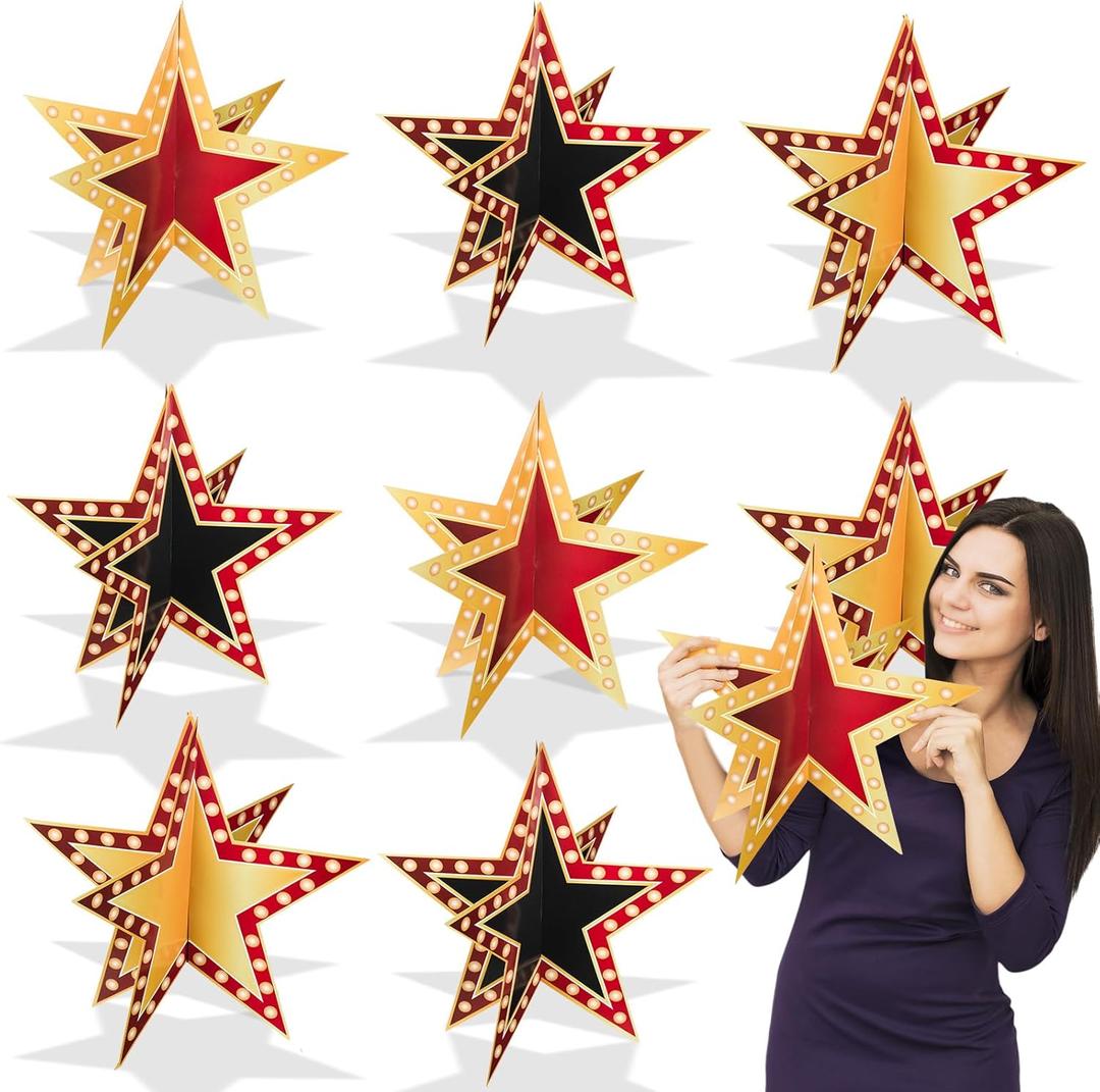 18 Pcs Large Star Centerpieces for Movie Night Party Decorations 12inch 3D Movie Party Supplies Star Decorations Red Carpet Film Show Theme Birthday Table Decor