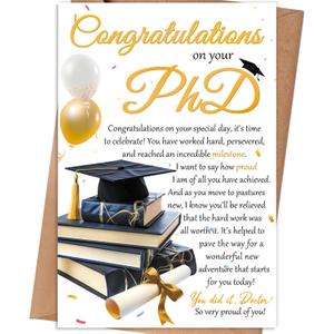 6 x PhD Graduation Card, Congratulations Cards for Doctoral Student, 8×5.3 inches