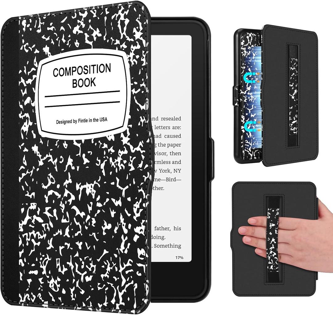 Fintie Case for All-New 7" Kindle Paperwhite (12th Generation, 2024) and Kindle Colorsoft - Lightweight Slim Shell Cover with Hand Strap Auto Sleep/Wake, Composition Book