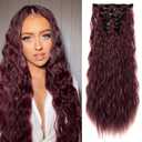 LONAI Clip In Hair Extensions, 6PCS Curly 24" Long Synthetic Clip On Hairpiece For Women-Burgunry
