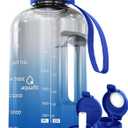 AQUAFIT Half Gallon Water Bottle with Time Marker - Straw & Chug Lid - BPA Free Gym Water Bottle with Straw - Big Gallon Jug (Blue Skies, 64 oz - 2 Lids)
