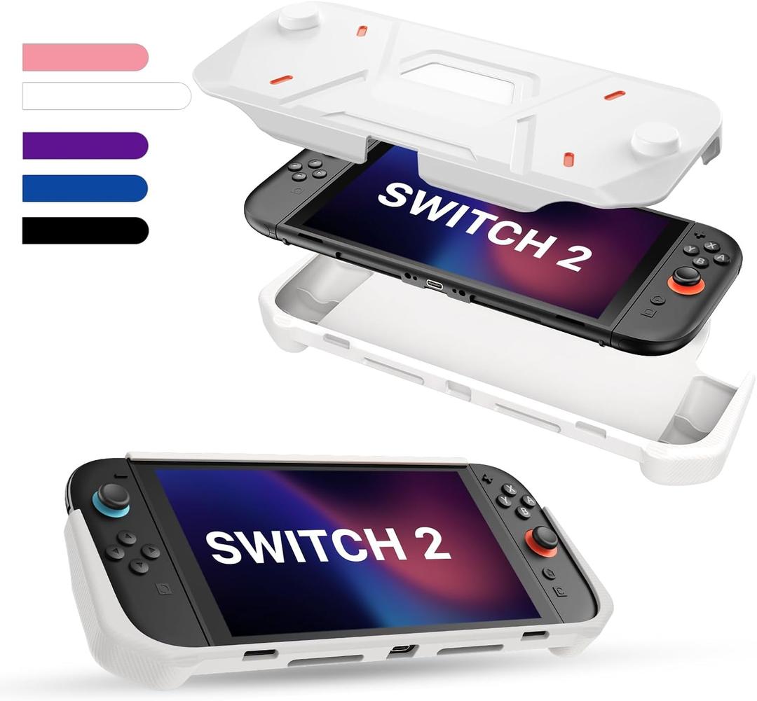 FIWWAT Protective Case for Nintendo Switch 2 (2025), TPU Middle Frame & PC Front Protector 360 Protection, Non-Slip Ergonomic Grip, Shockproof & Anti-Scratch Shell Cover, White