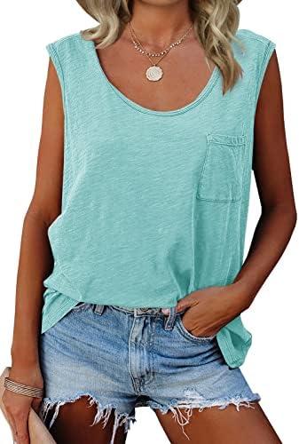 goforparis Womens Crew Neck Sleeveless Tank Tops Workout Yoga Loose Lightweight Flowy Summer Tee Shirts with Pocket