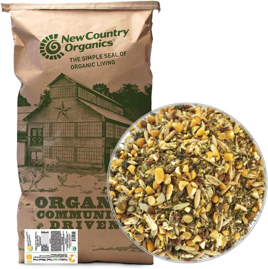 New Country Organics | Wheat-Free Chicken Feed 40lbs | Layer Feed for Laying Hens | Gluten-Free and Soy-Free | 17% Protein | Certified Organic and Non-GMO Chicken Food | 40 lbs