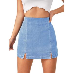 Floerns Women's Casual Split Hem High Waist Denim Skorts Skirt Shorts (Blue, L)