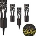 4Pack Solar Pathway Lights Outdoor, Landscape Lighting Dust to Dawn Solar Lights for Garden Decor, Metal Path Lights Solar Powered for Yard Lawn Patio Walkway Warm Yellow