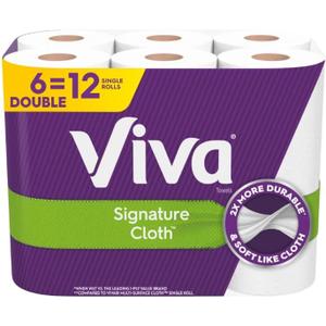 Viva Signature Cloth Paper Towels, Double Rolls, 6 Count Equals 12 Single Rolls, Soft and Durable