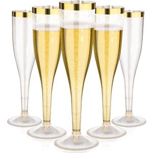 Goodluck 36 Pack 6.5 oz Plastic Gold Glitter Champagne Flutes with Gold Rim, Disposable Champagne Toasting Glasses for Wedding, Engagement, Party, Mimosa Bar