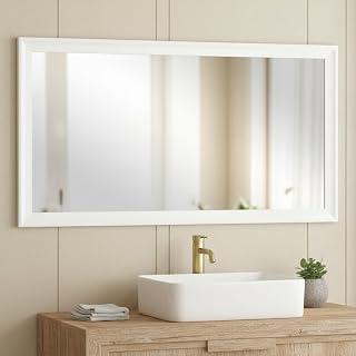 CULER White Wall Mirror for Bathroom,Rectangle 55 x 30 inch Hanging Vanity