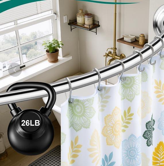 Curved Shower Curtain Rod Stainless Steel Curved Shower Rod 50-72 Inch Adjustable Round Shower Curtain Rod Heavy Duty Tension Shower Rods for Bathroom Non-Slip Chrome