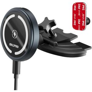 OHLPRO 15W Magsafe Car Mount Charger for iPhone 17, Fast Wireless Charging Magnetic CD Slot Holder with 3M Adhesive Base for Dashboard, Aluminum Shell, Compatible with iPhone 16 15 14 Series, Gray