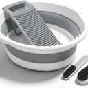 Lounsweer Large Collapsible Washboard Basin for Hand Washing Clothes with 2 Cleaning Brushes Portable Folding Laundry Tub with Non-Slip Washtub for Home Travel Camping