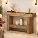 Farmhouse Console Table, 55 Inch T-Shaped Sofa Table Entryway Tables with Storage for Living Room, Entrance, Hallway (Light Brown)