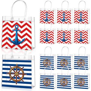 Aliceset 20 Pcs Nautical Clear Gift Bags Bulk with Handles Nautical Party Favor Bags for Cruise Boat Theme Presents Gifts Wrapping Birthday Party, 8 x 8 x 3.15 Inch