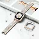 Supoix Compatible with Apple Watch Band 38/40/41/42/44/45/46/49mm+ Case, Women Jewelry Bling Diamond Rhinestone Replacement Metal Bands & 2 Pack PC Protector Case for iWatch Ultra 3/2/1 Series 11/10/9/8/7/6/5/4/3/2/1/SE (Champagne)
