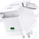 USB-C Charger Block, 45W GaN 2 Port Fast Charging w/Built-in Retractable C Cable & Foldable Plug, PD/PPS for iPhone 16Pro Max/16/Pixel 9 pro/Galaxy/iPad/MacBook (White)