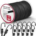 Marine Grade Heavy Duty Bungee Cord Roll with 12 Hooks - Black Elastic Shock Cord Kit for Kayak Deck, Outdoor Camping, Tarp Tie Downs, Bike Rack, DIY Assorted Bungee Ropes (1/4" x 100ft) - Amazon.com