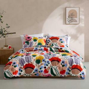 Marimekko - Full/Queen Duvet Cover Set, Cotton Percale Reversible Bedding with Matching Shams, Floral Home Decor (Ojakellukka Multicolor, Full/Queen)
