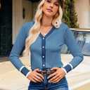 GRACE KARIN Womens Cardigan Sweaters Lightweight Long Sleeve Cropped Cardigan Fall Fashion Outfits Clothes Striped Shrug (Blue, XL)