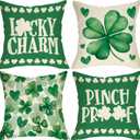 St Patricks Day Decorative Throw Pillow Covers 18 x 18 Set of 4, Lucky Charm Shamrock Clover Porch Outdoor Home Decor, Pinch Proof Love Hearts Irish Spring Sofa Couch Cushion Case