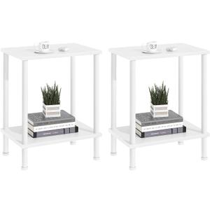 End Table,Small Side Table,2-Tier Nightstand with Storage Shelf,Sofa Bedside Table for Small Spaces in Living Room,Bedroom, Office,Stable Frame,Easy Assembly,White