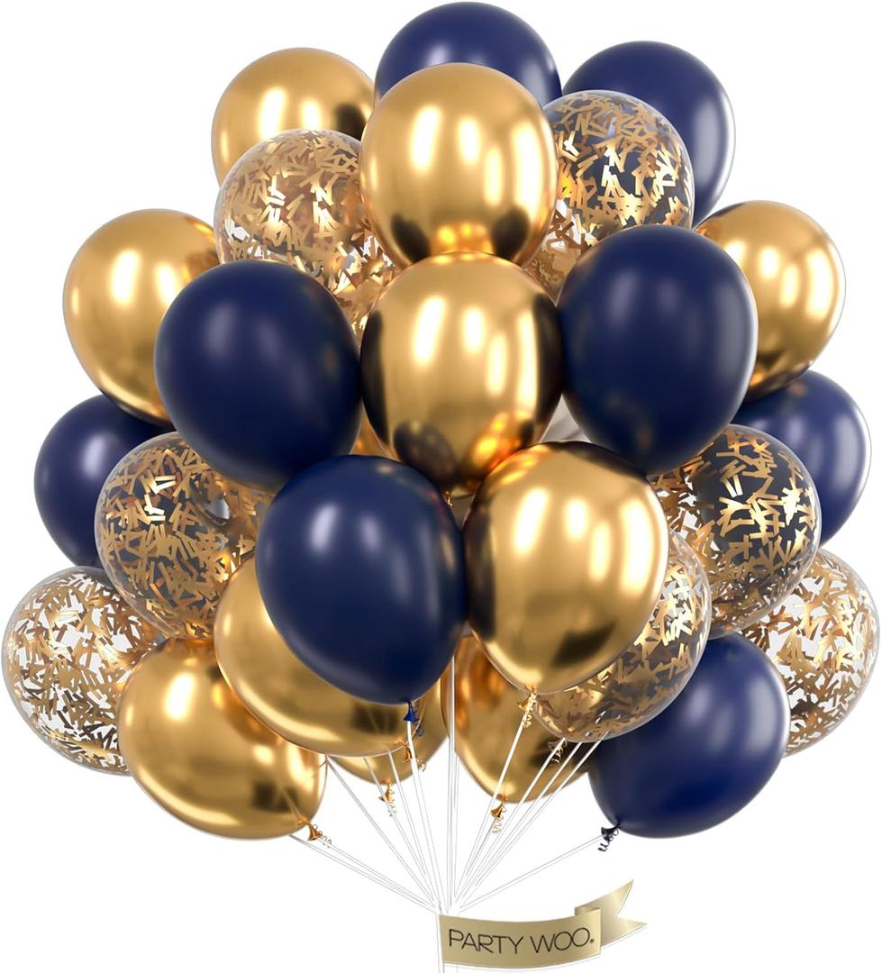 PartyWoo Navy Blue and Gold Balloons 60 pcs 12 Inch Navy Blue Metallic Gold Confetti Balloons for Graduation Wedding New Year Birthday Party Decorations
