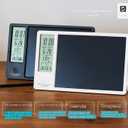 Rechargeable Electronic Memo Pad with LCD Message Board, Thermometer, Hygrometer, Alarm Clock & Desk Calendar Includes Stand & Magnetic Pen, Ideal for Office Desk or Gift (White)