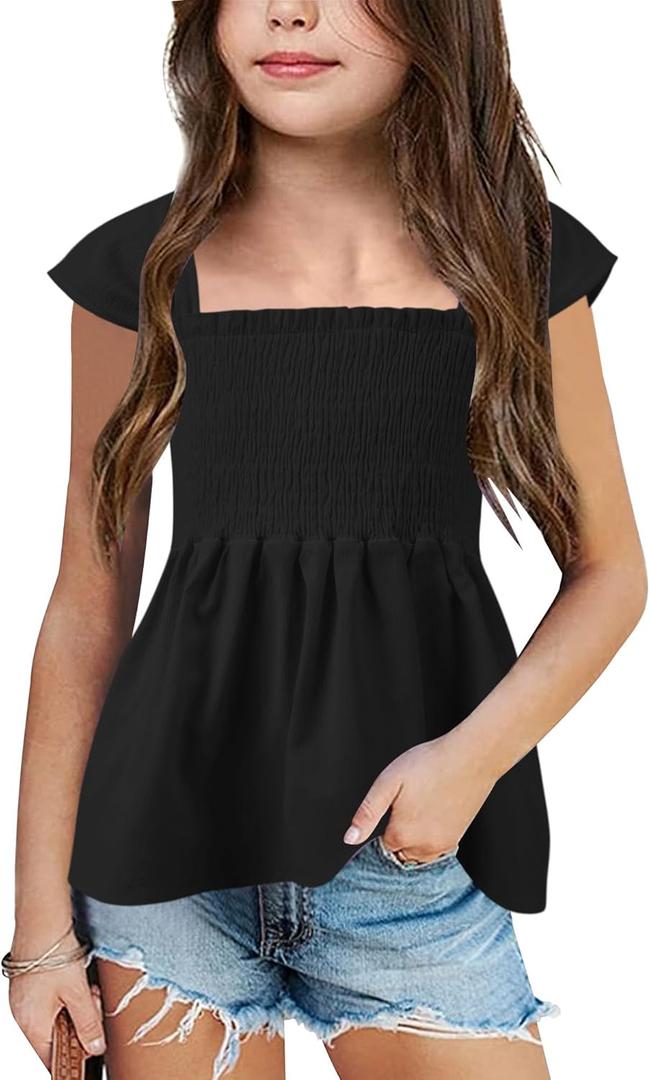 Bingerlily Girls Summer Casual Tops Square Neck T Shirts Cute Smocked Top Tees (11 Years, Black) Bingerlily Girls Summer Casual Tops Square Neck T Shirts Cute Smocked Top Tees (11 Years, Black)