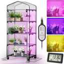 Indoor Greenhouse with Grow Lights & Wheels, 4 Tier Wire Shelf PVC Tent Portable Mini Green House Cabinet Kit for Plant Seed Starting Mushroom Grow