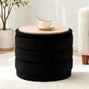 CAIPINFUL 23" Round Velvet Storage Ottoman with Tray