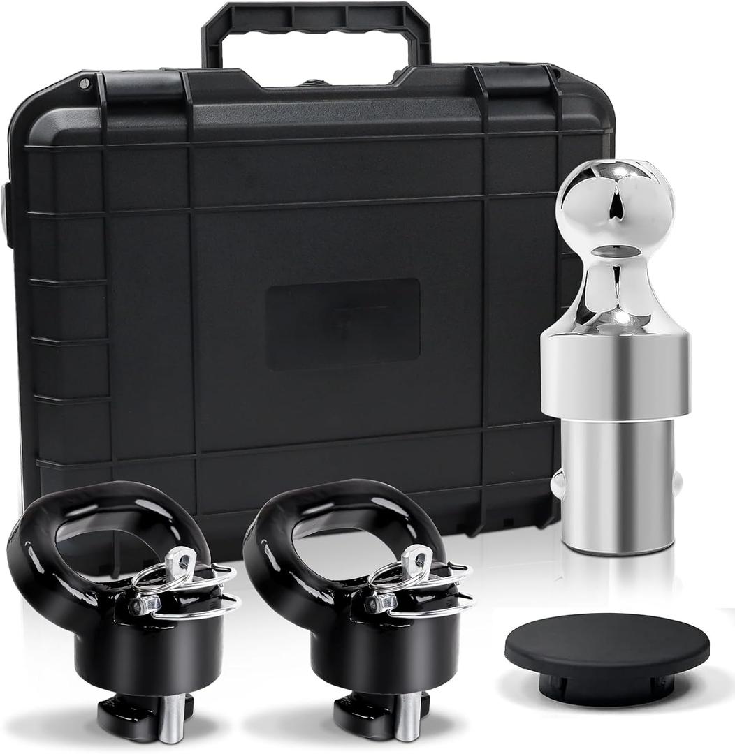 Gooseneck Hitch Ball Kit - 60638 Puck System with 2-5/16-Inch Ball and 2 Gooseneck Safety Chain Anchors Fits for 2013-2024 Dodge RAM 2500 3500 Trucks, 38000 lbs GTW