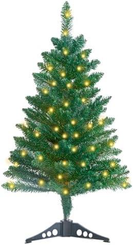 3FT Artificial Christmas Tree with Lights Lighted Green Tabletop Christmas Tree with Plastic Stand Light Up Battery Operated Xmas Pine Tree for Party Supplies Holiday Home Decoration