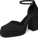 Cellenz Women Chunky High Heels: Comfortable Ankle Strap Platform Pumps, Dress Wedding Shoes Party Bridal Graduation Pumps Black 7
