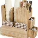 Peohud Coffee Station Organizer for Countertop, 11 Compartments Farmhouse Cup and Condiment Station with Drawer for Coffee Bar Accessories, Kitchen, Office