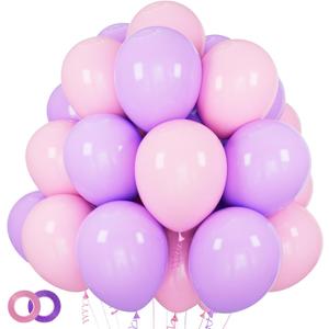 Pink and Purple Balloons 100 Pack 12 inch Light Pink Purple Latex Balloons for Girls Womens Butterfly Baby Shower Decorations Birthday Wedding, Engagements, Anniversary Party Decoration