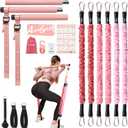 Upgraded Pilates Bar Kit with Resistance Bands Natural Latex for Women & Men, Heavy-Duty Stainless Steel Multifunctional Yoga Pilates Stick for Home Gym Exercise Fitness Equipment Full-Body Workouts (20/30/40lbs, Coral Pink)