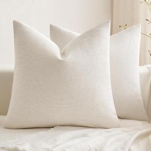 MIULEE Pack of 2 Decorative Farmhouse Linen Pillow Covers Rustic Boho Accent Outdoor Couch Throw Pillow Covers for Cushion Bed Sofa Living Room Home Decor 18x18 Inch Ivory