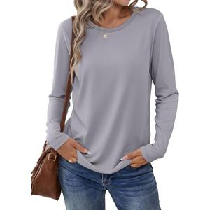 ANRABESS Long Sleeve Shirts for Women Casual Crewneck Basic Tee Tshirts Loose Fit Curved Hem Tunic Top 2026 Fall Outfits Sliver Gray Large (Gray, L)