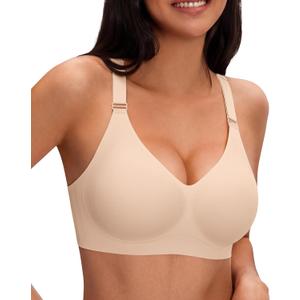 Jelly Bras for Women Deep V Wireless Seamless Tshirt Bras Push Up Plunge Supportive No Underwire Bralettes Bras Nude, M