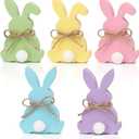 Easter Decorations, 5pcs Wooden Easter Bunny Table Sign with Jute Rope, Easter Wood Tiered Tray Decor Freestanding Easter Table Decorations
