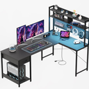 Apicizon L Shaped Gaming Desk 53", Reversible Corner Computer Desk with LED Lights, Carbon Fiber Surface, Pegboard with Hooks, Drawer & PC Tower Stand, USB Charging Port