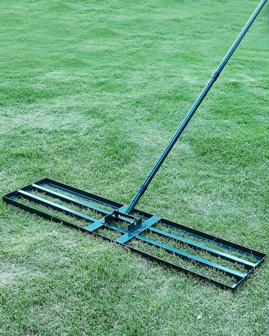 Lawn Leveling Rake,Stainless Steel Lawn Leveler with 45x10 Ground Plate, 78 Adjustable Long Handle, Heavy Duty Large Level Yard Tool for Grass, Golf Field, Level Soil or Dirt Ground Surfaces-Green