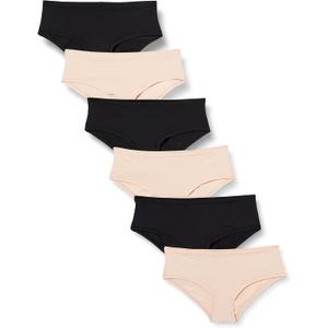 Amazon Essentials Women's Microfiber Underwear (Hipster & Thong, Pack of 6 (Black/Soft Petal)
