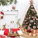 Realspring 72 Pieces Christmas Tree Ornament Set Xmas Assorted Decorations Bulk Glitter Poinsettia Berry Picks Topper Star Sequin Tree Skirts for Home Wreaths Holiday Party Favors (Rose Gold)