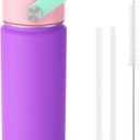 Fimibuke Kids Insulated Water Bottle, 18oz BPA FREE 18/8 Stainless Steel Kids Cup with Straw Travel Tumbler Double Wall Vacuum Leak Proof Toddler Water Bottle for School Boys Girls(1 Pack, Amethyst)