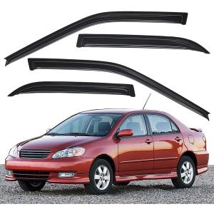 Lightronic Extra Durable Outside-Mount Auto Vent Window Visor, Fits 2003-2008 Toyota Corolla Sedan, UV Protection Rain Guard, Original Wind Deflector, No-Drill Easy Install, Dark Smoke, 4-Pcs